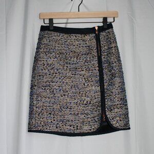 J.Crew Blue White Gold PomPom Zip-up Mini Skirt Embroidered Size 00